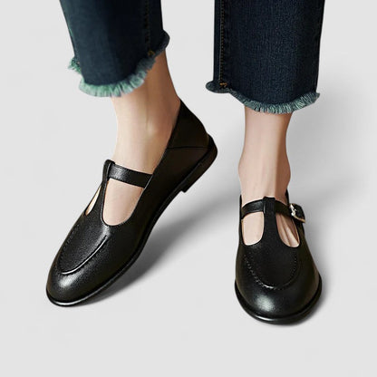 Calanthe | Black Leather Orthopedic Mary Jane Low Heel Shoes