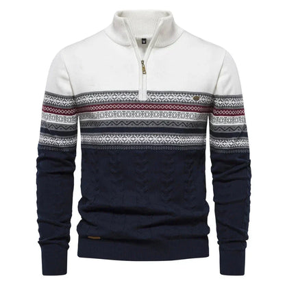 Beckett | Navy White Zip Classic Warm Elegance Pullover