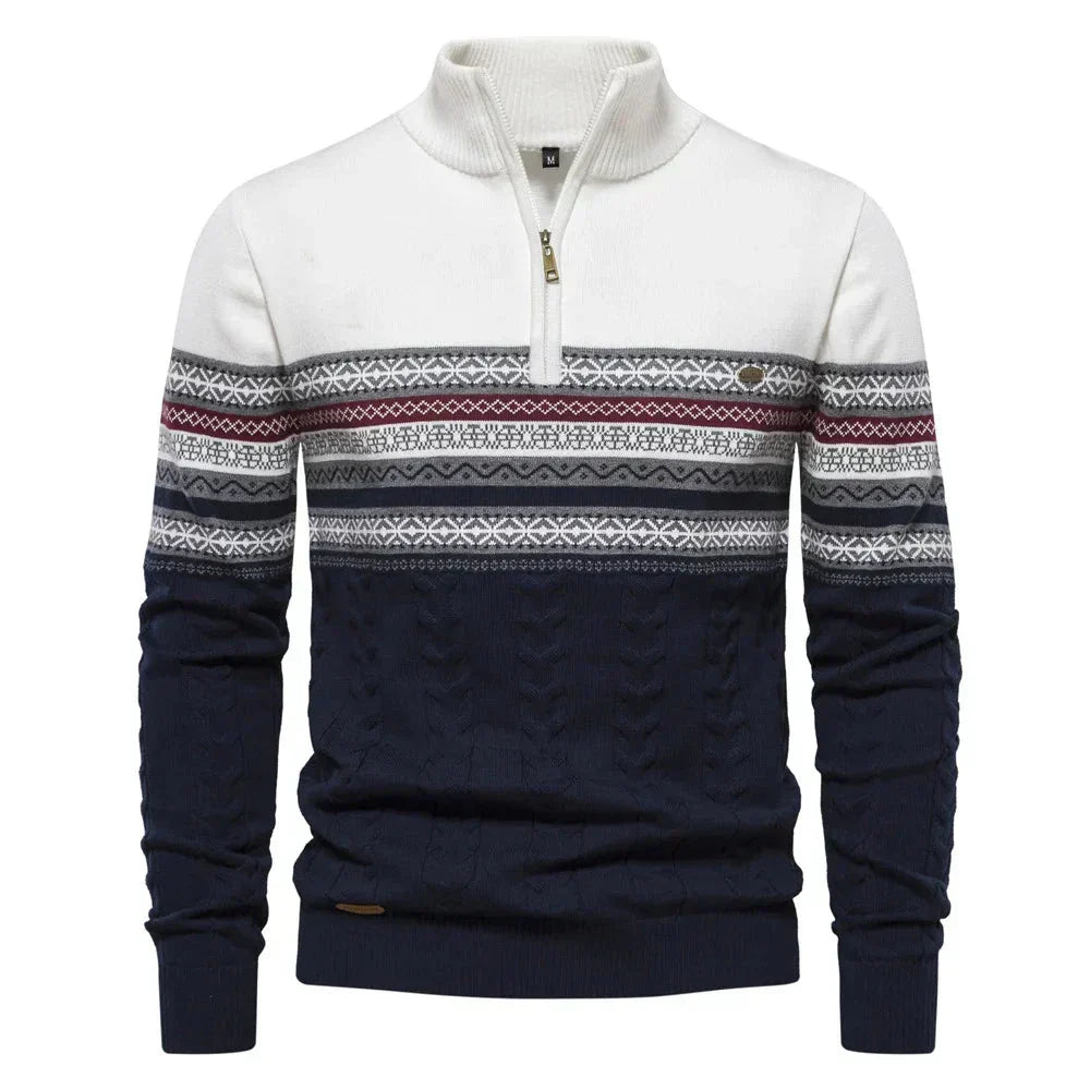Beckett | Navy White Cable Knit Classic Warm Elegance Pullover