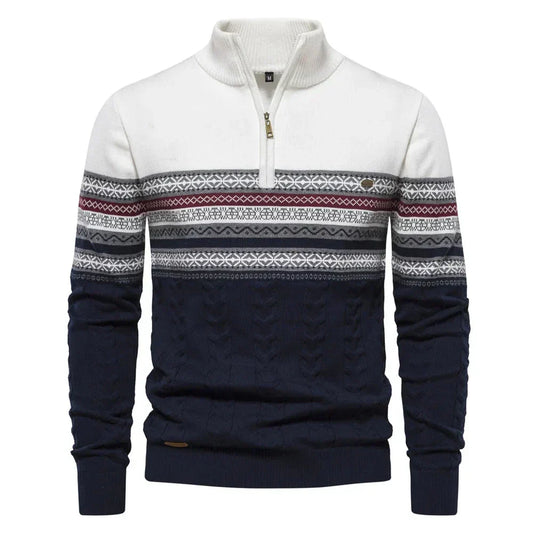 Beckett | Navy White Cable Knit Classic Warm Elegance Pullover