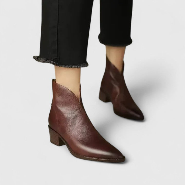 Alethea | Elegant Black Leather Boots with Block Heel