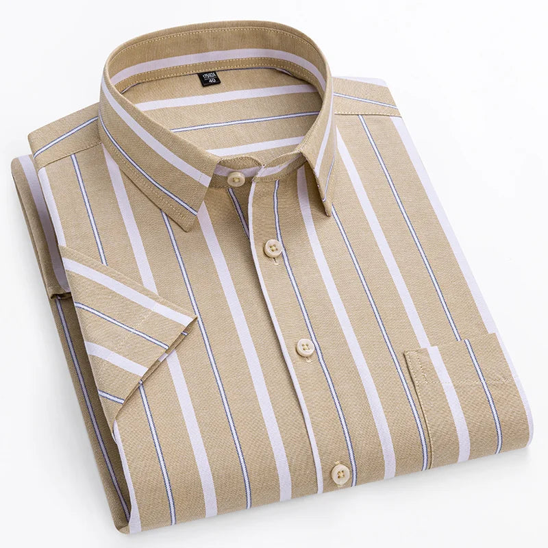 Benedict | Navy Striped Short-Sleeve Cotton Shirt