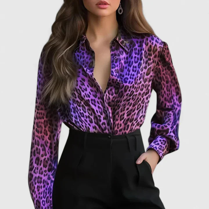 Calantha | Leopard Silk Elegant Blouse