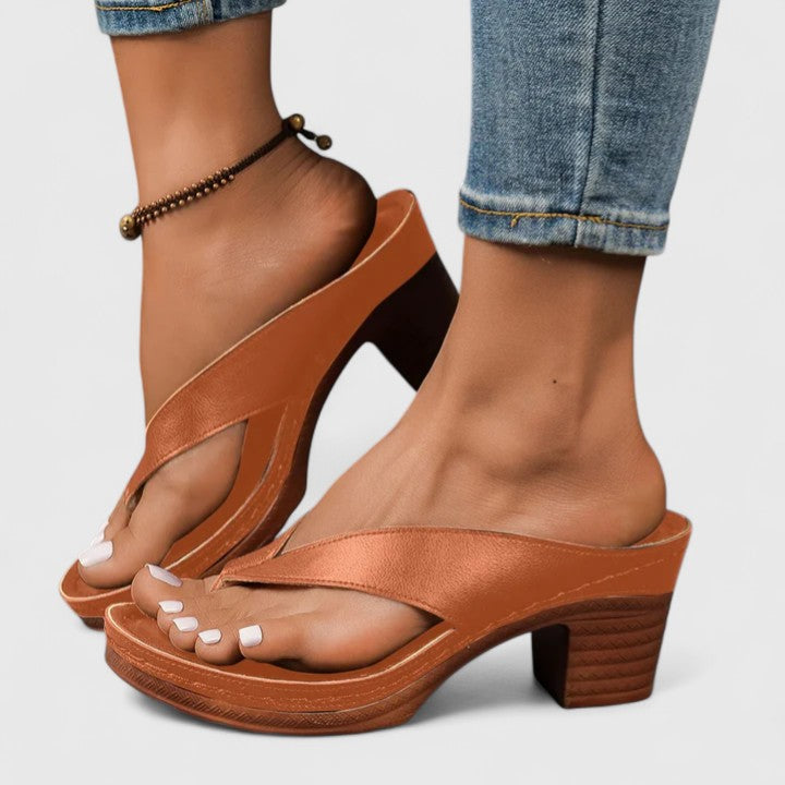 Calantha | Black Leather Orthopedic Heels