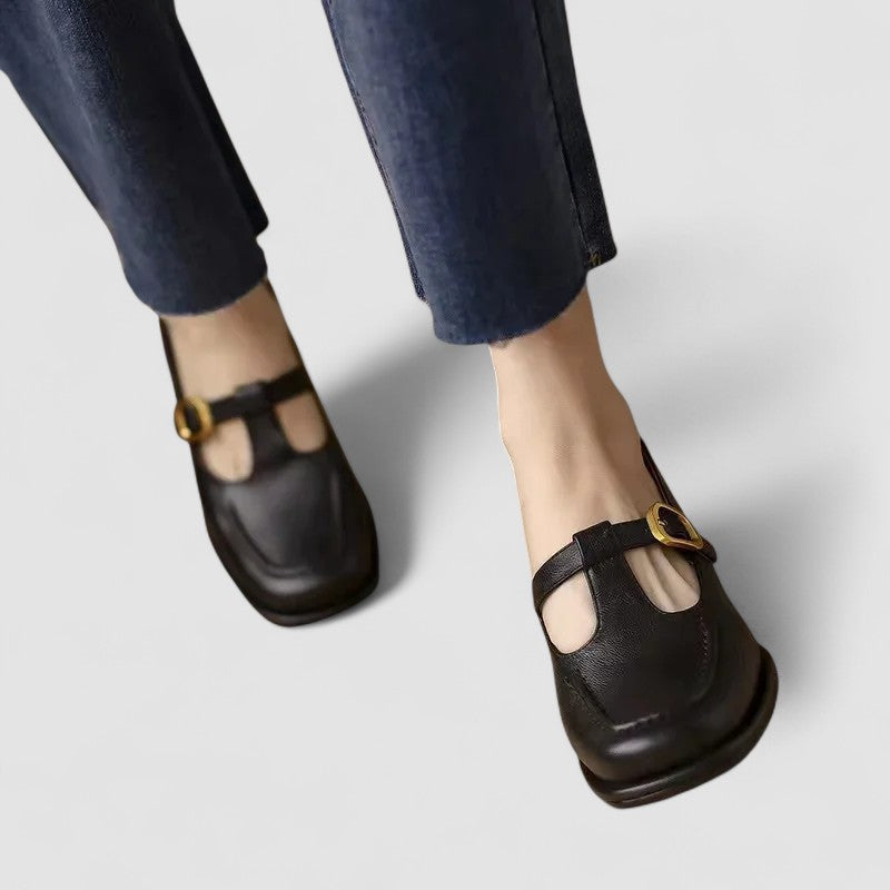 Calantha | Brown Leather Orthopedic T-Strap Mary Jane Shoes