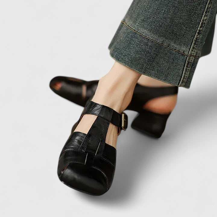 Adeline | Luxury Black Leather Elegant Sandals