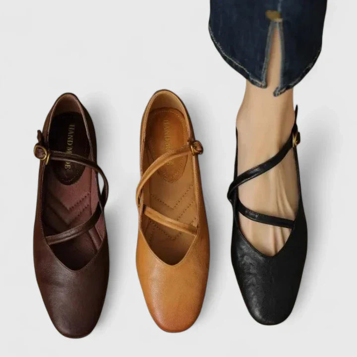 Alethea | Black Leather Mary Jane Orthopedic Flat Shoes