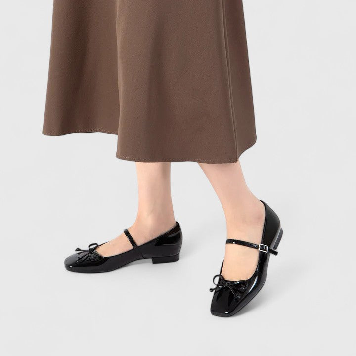 Calantha | Silver Orthopedic Square Toe Ballet Flats Shoes