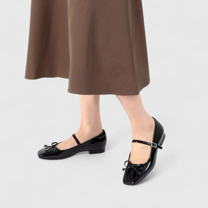 Calantha | Silver Orthopedic Square Toe Ballet Flats Shoes