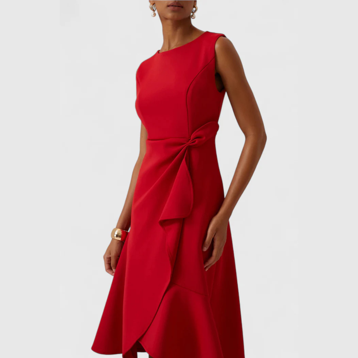 Astrid | Women’s Draped Asymmetric Red Midi Dress