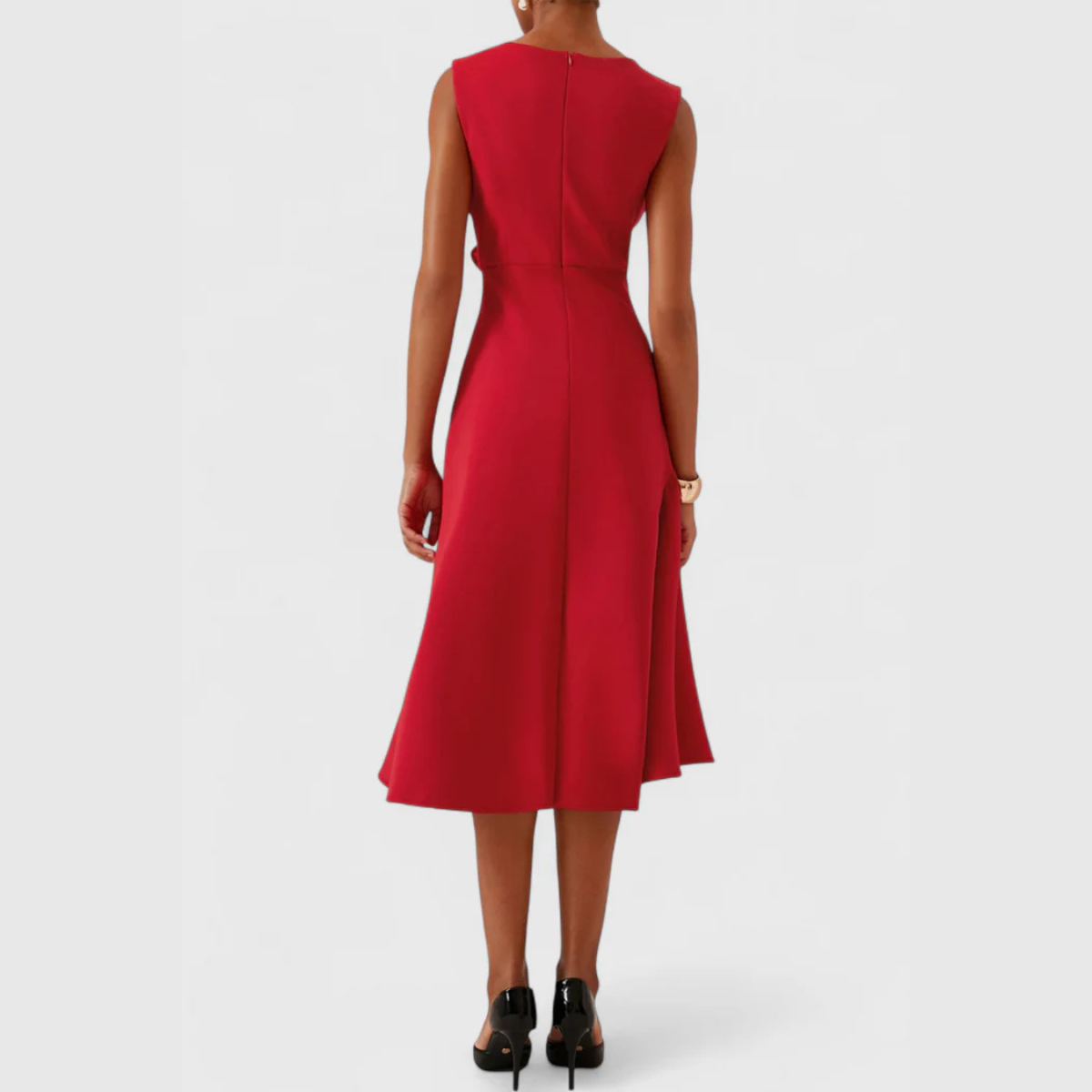 Astrid | Women’s Draped Asymmetric Red Midi Dress