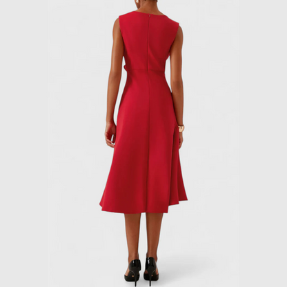 Astrid | Women’s Draped Asymmetric Red Midi Dress