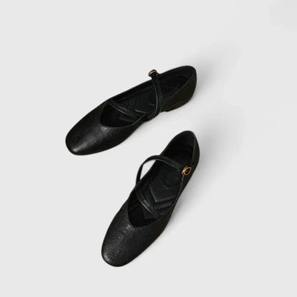 Alethea | Black Leather Mary Jane Orthopedic Flat Shoes