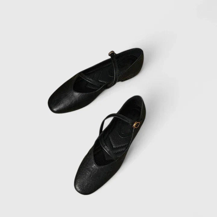 Alethea | Black Leather Mary Jane Orthopedic Flat Shoes