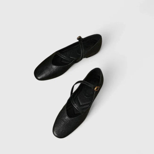 Alethea | Black Leather Mary Jane Orthopedic Flat Shoes