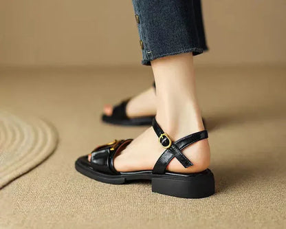 Calista | White Buckled Flat Sandals