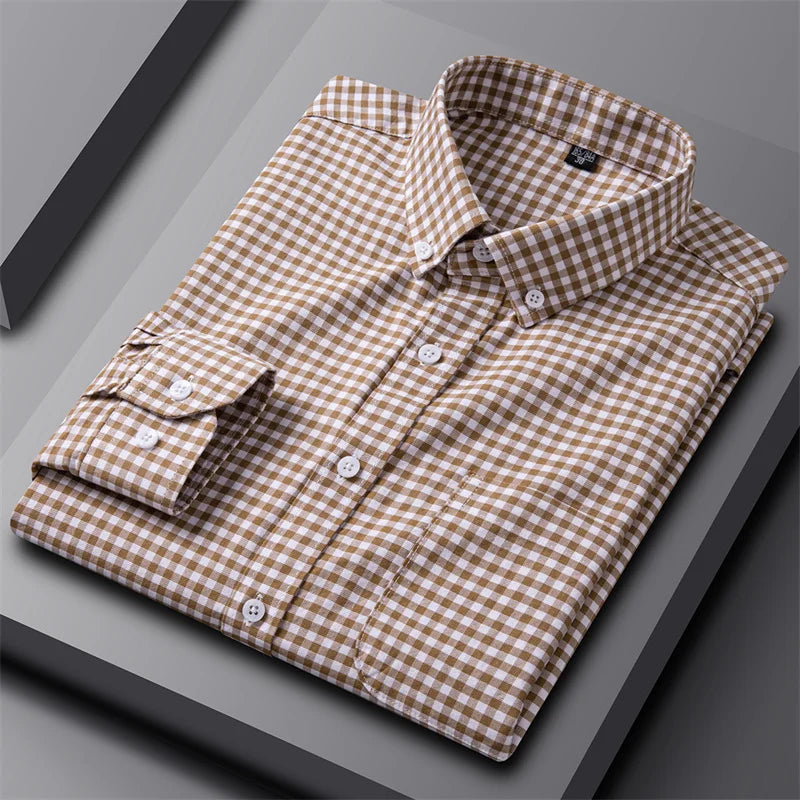 Astrid | Women's Striped Cotton Classic Oxford Shirt in Light Grey & Blue