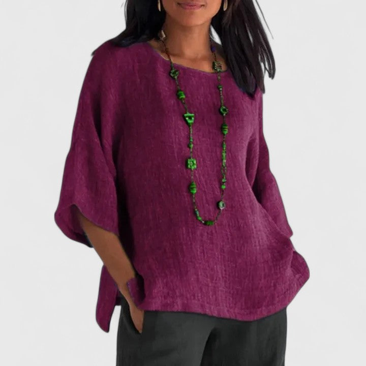 Calista | Elegant Grey Linen Comfortable Blouse