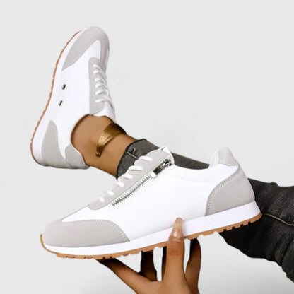 Alethea | White & Grey Elegant Shoes with Zip Detail