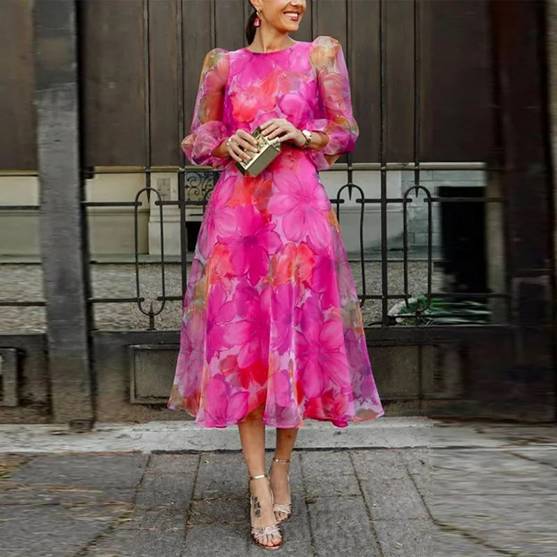 Adeline | Women Wedding Guest Dress Formal Pink Floral Midi Dress