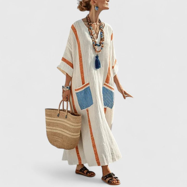 Calista | Women's Loose Fit Linen Pocket Maxi Dress in Mint Green