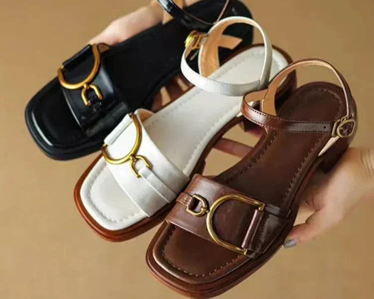 Calista | White Buckled Flat Sandals