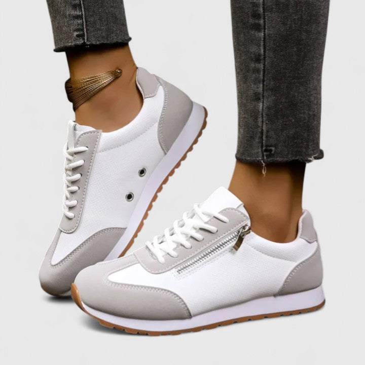 Alethea | White & Grey Elegant Shoes with Zip Detail