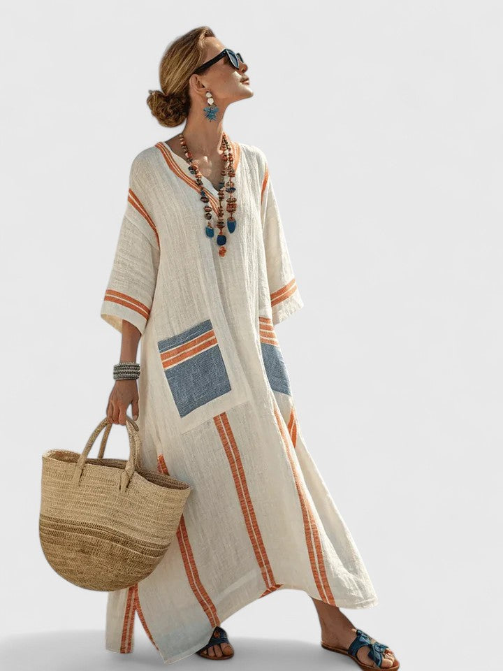 Calista | Elegant White Linen Maxi Dress