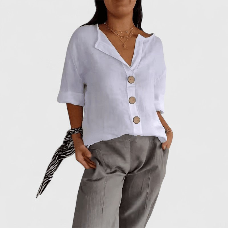 Alethea | Beige Elegant Blouse with V-Neck