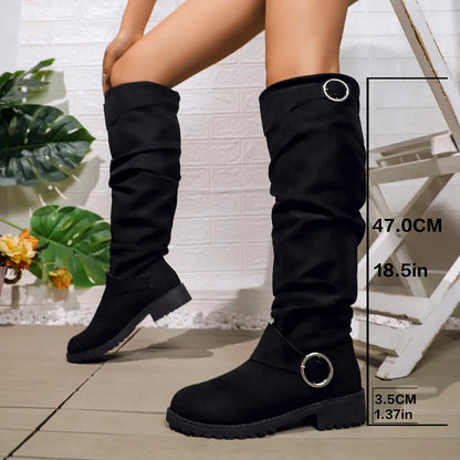 Calista | Grey Suede Knee High Boots