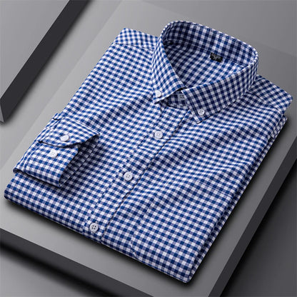 Astrid | Women's Striped Cotton Classic Oxford Shirt in Light Grey & Blue