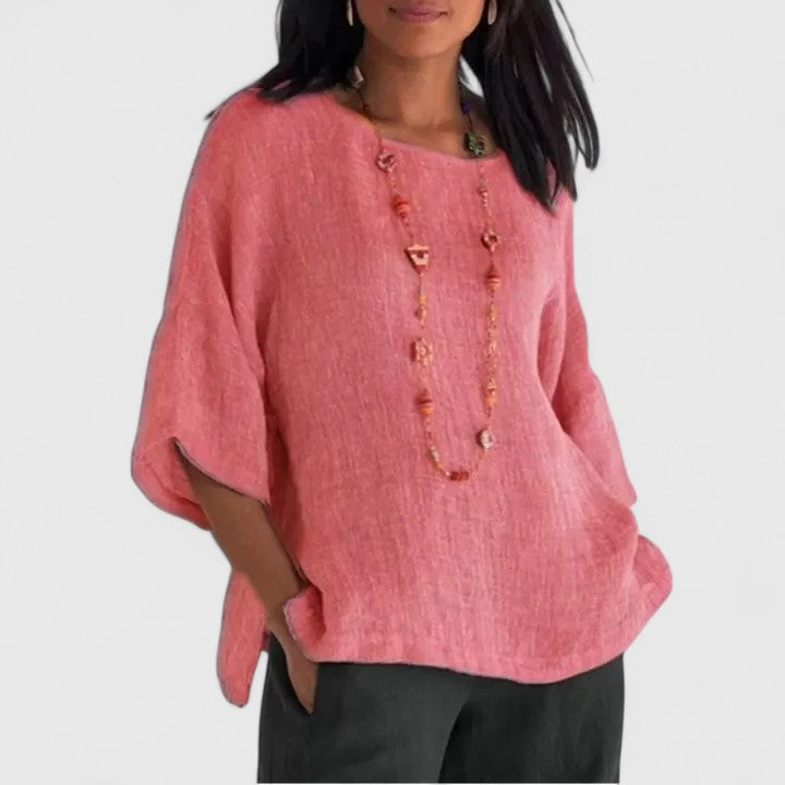Calista | Elegant Grey Linen Comfortable Blouse
