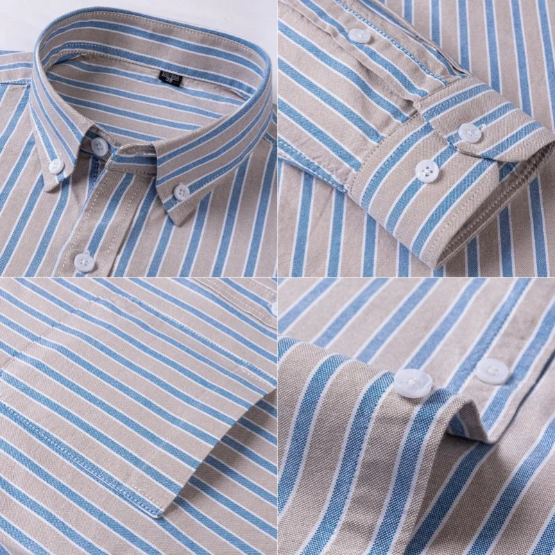 Astrid | Women's Striped Cotton Classic Oxford Shirt in Light Grey & Blue