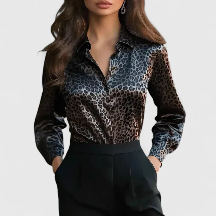 Calantha | Leopard Silk Elegant Blouse