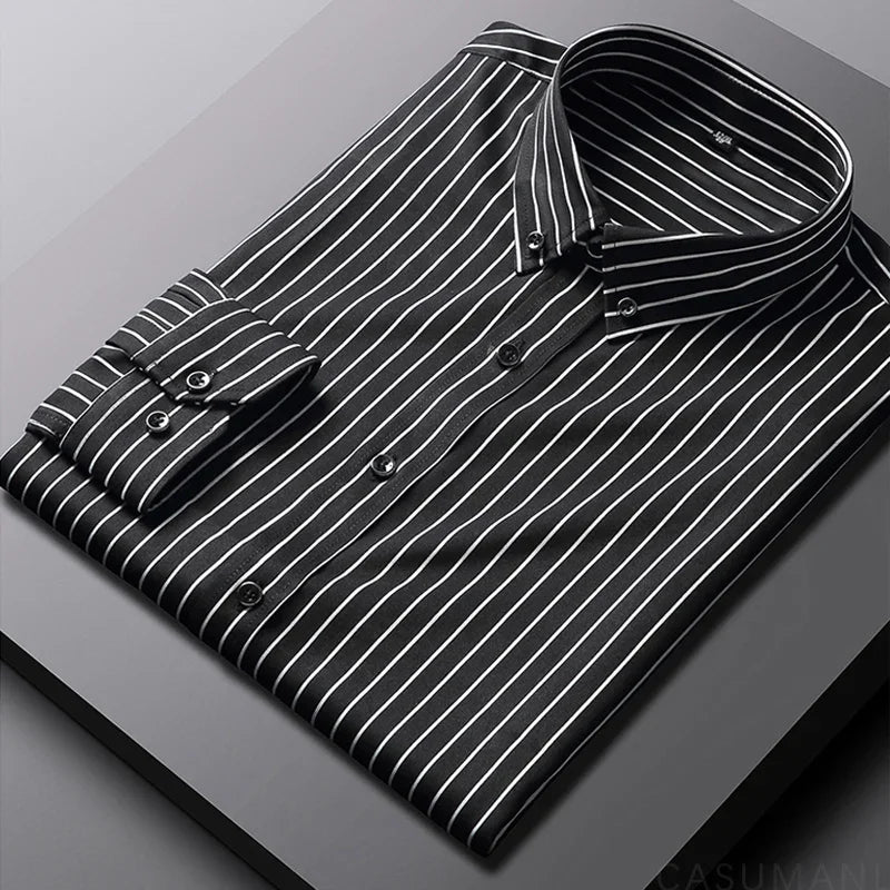 Beckett | Relaxed Navy White Striped Cotton Shirt