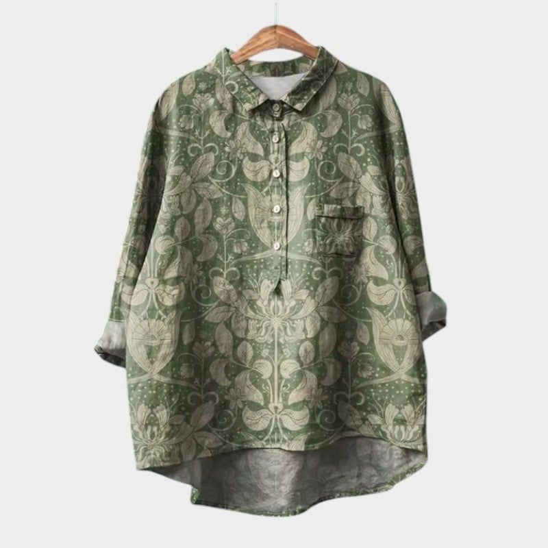 Calista | Blue Floral Linen Blouse