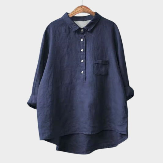 Astrid | Dark Navy Linen Blouse