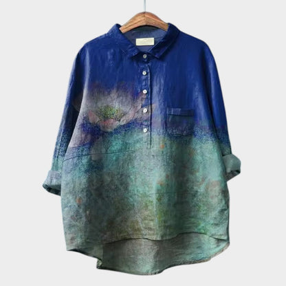 Calista | Blue Floral Linen Blouse
