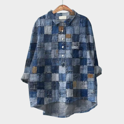 Calista | Blue Floral Linen Blouse