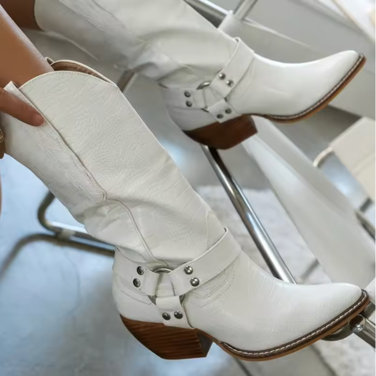 Kalynda | Tall Black & White Cow Print Premium Luxery Cowboy Boots