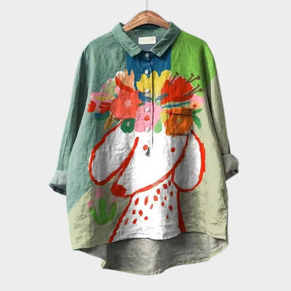 Calista | Lavender Dog Print Linen Blouse