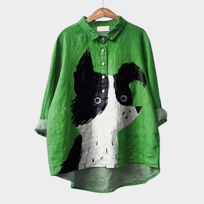 Calista | Lavender Dog Print Linen Blouse