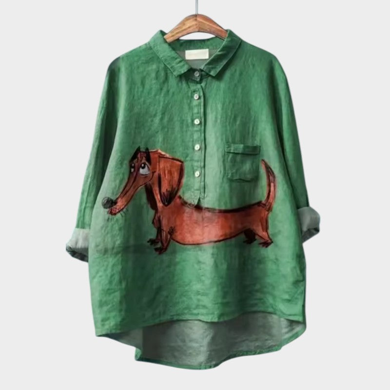 Calista | Lavender Dog Print Linen Blouse