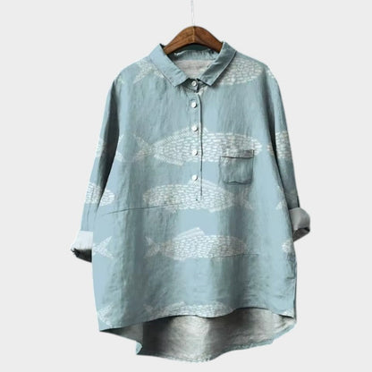 Calista | Vibrant Floral Light Blue Blouse
