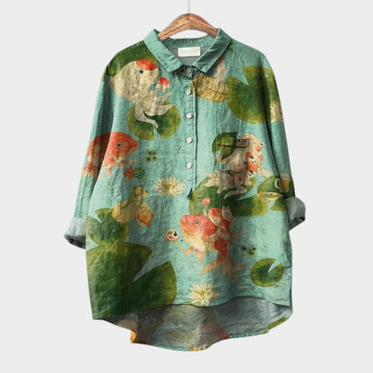 Calista | Vibrant Floral Light Blue Blouse