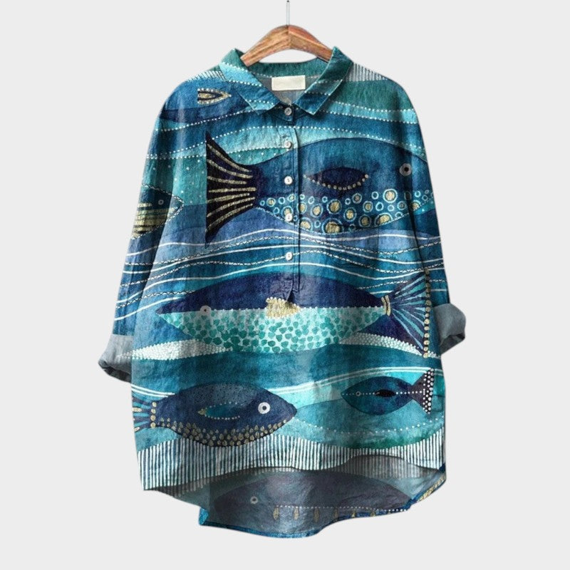 Calista | Vibrant Floral Light Blue Blouse