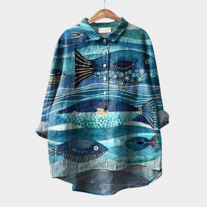 Calista | Vibrant Floral Light Blue Blouse