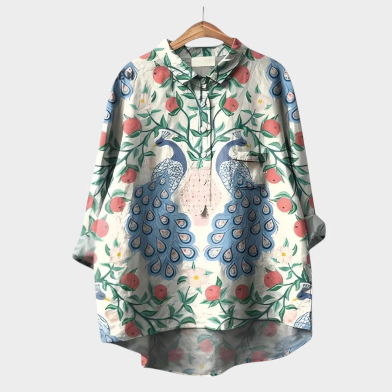 Calista | Vibrant Floral Light Blue Blouse