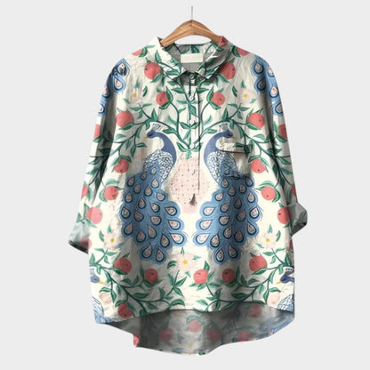 Calista | Vibrant Floral Light Blue Blouse