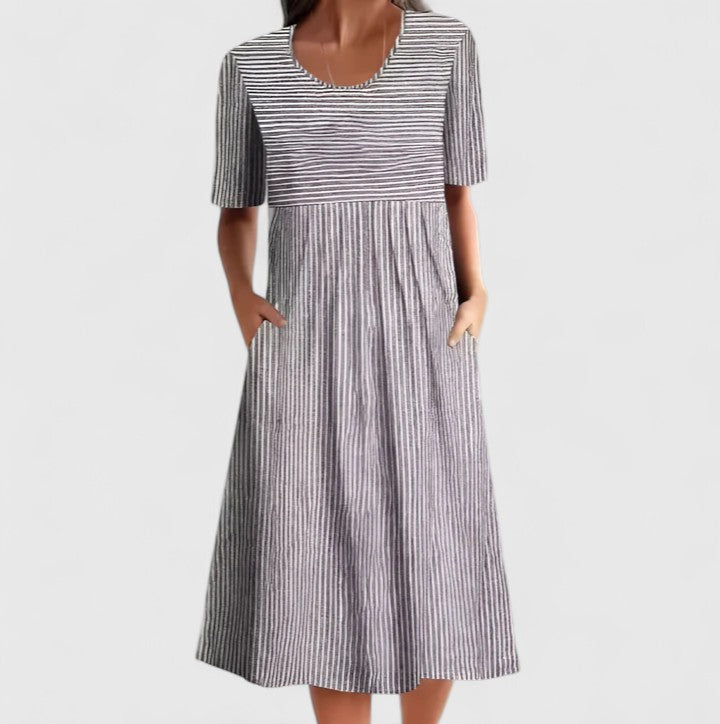 Calista | Elegant Blue Striped Comfortable Midi Dress